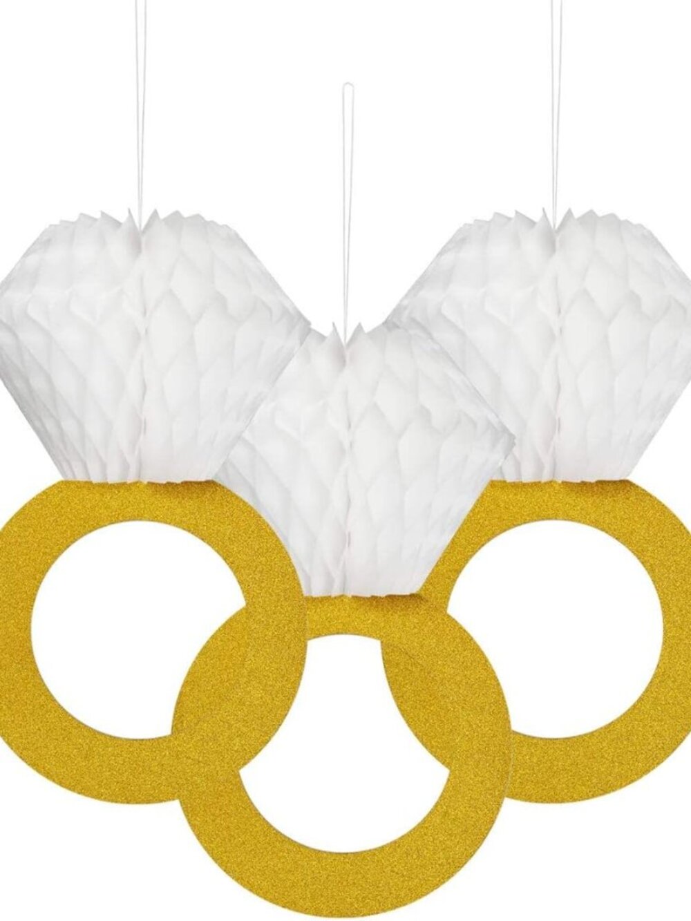 Glitter Gold Honeycomb Diamond Ring Hanging Decorations 3 Pieces Bachelorette Pa